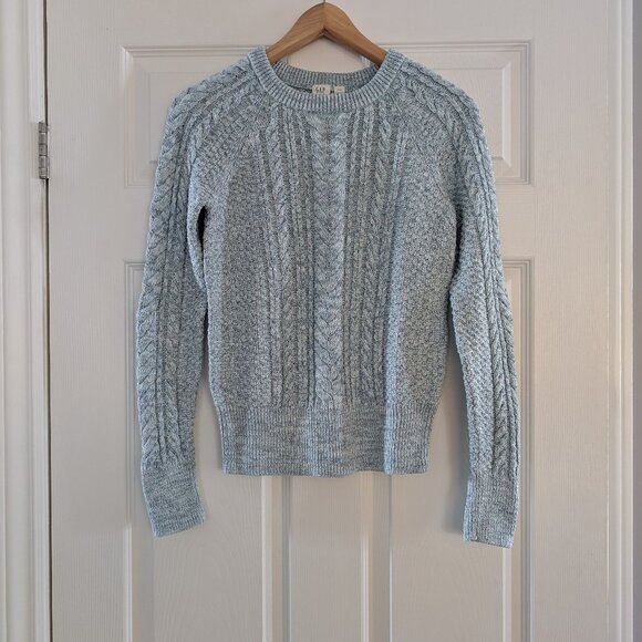 Gap classic cable knit crew neck sweater aqua blue size XS - Picture 1 of 16